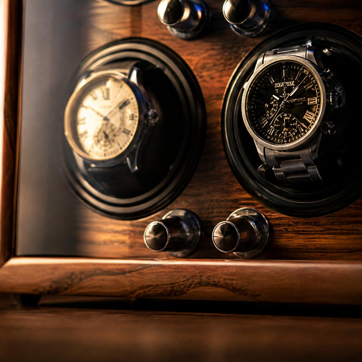 Remontoir bois noir façon cuir 6 montres LED - Le Vice-Amiral VI - Maison Delcombe - vue 3
