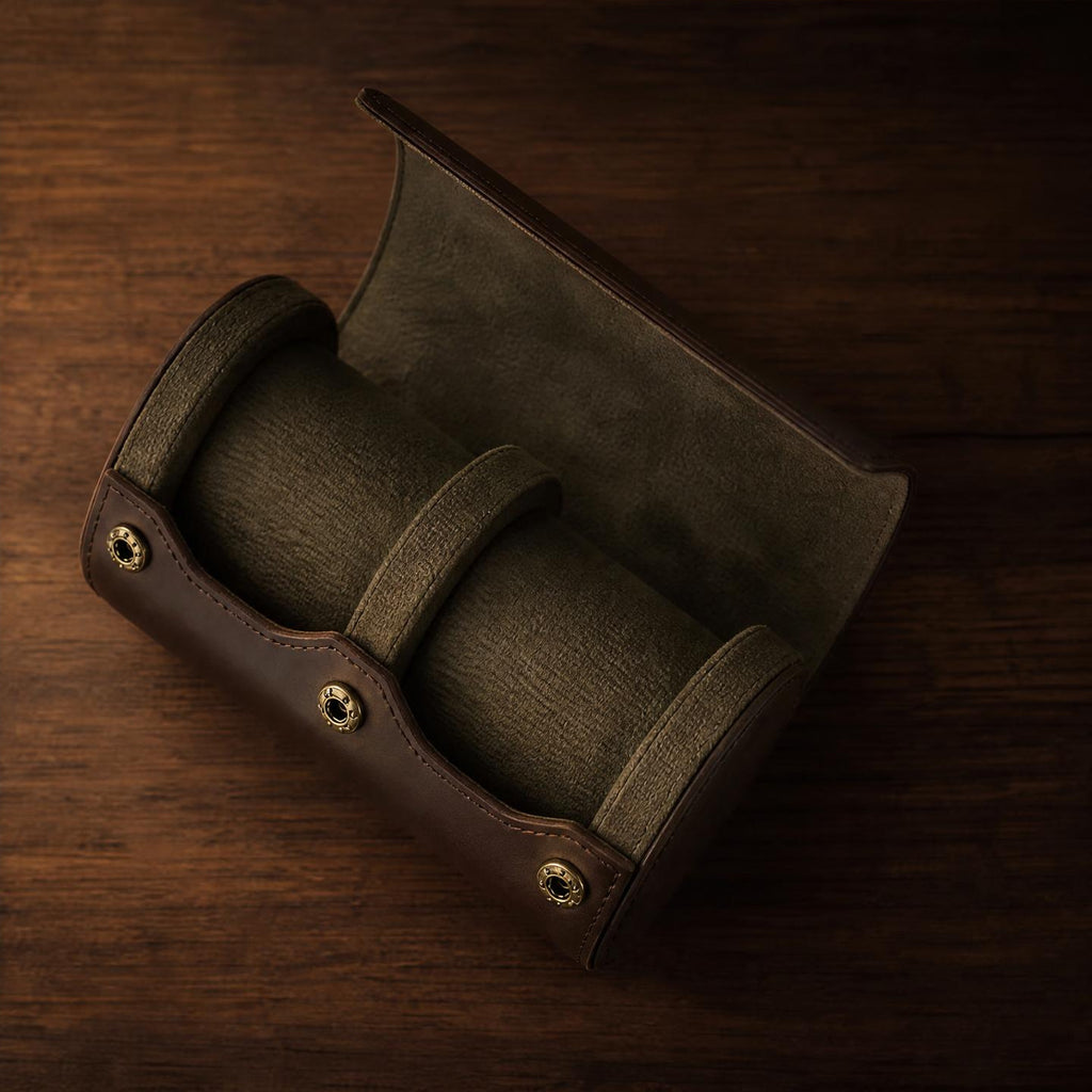 Étui de voyage cuir cognac 2 montres - Le Voyageur Intemporel II - Maison Delcombe - vue 3