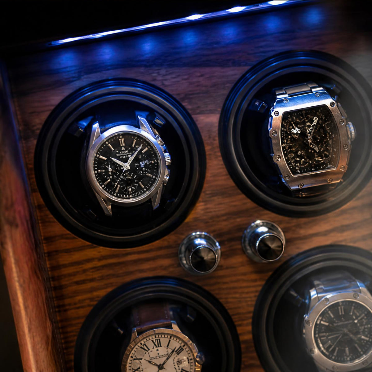 Remontoir bois noir façon cuir 6 montres LED - Le Vice-Amiral VI - Maison Delcombe - vue 2