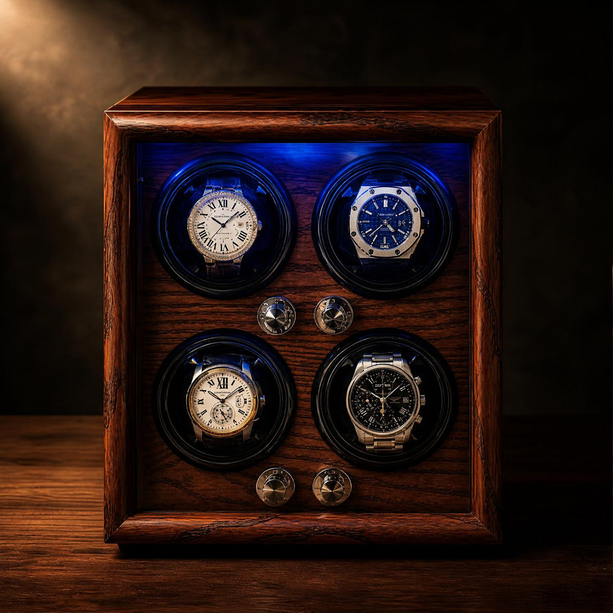 Remontoir bois noir façon cuir 4 montres LED - Le Vice-Amiral IV - Maison Delcombe - vue 4
