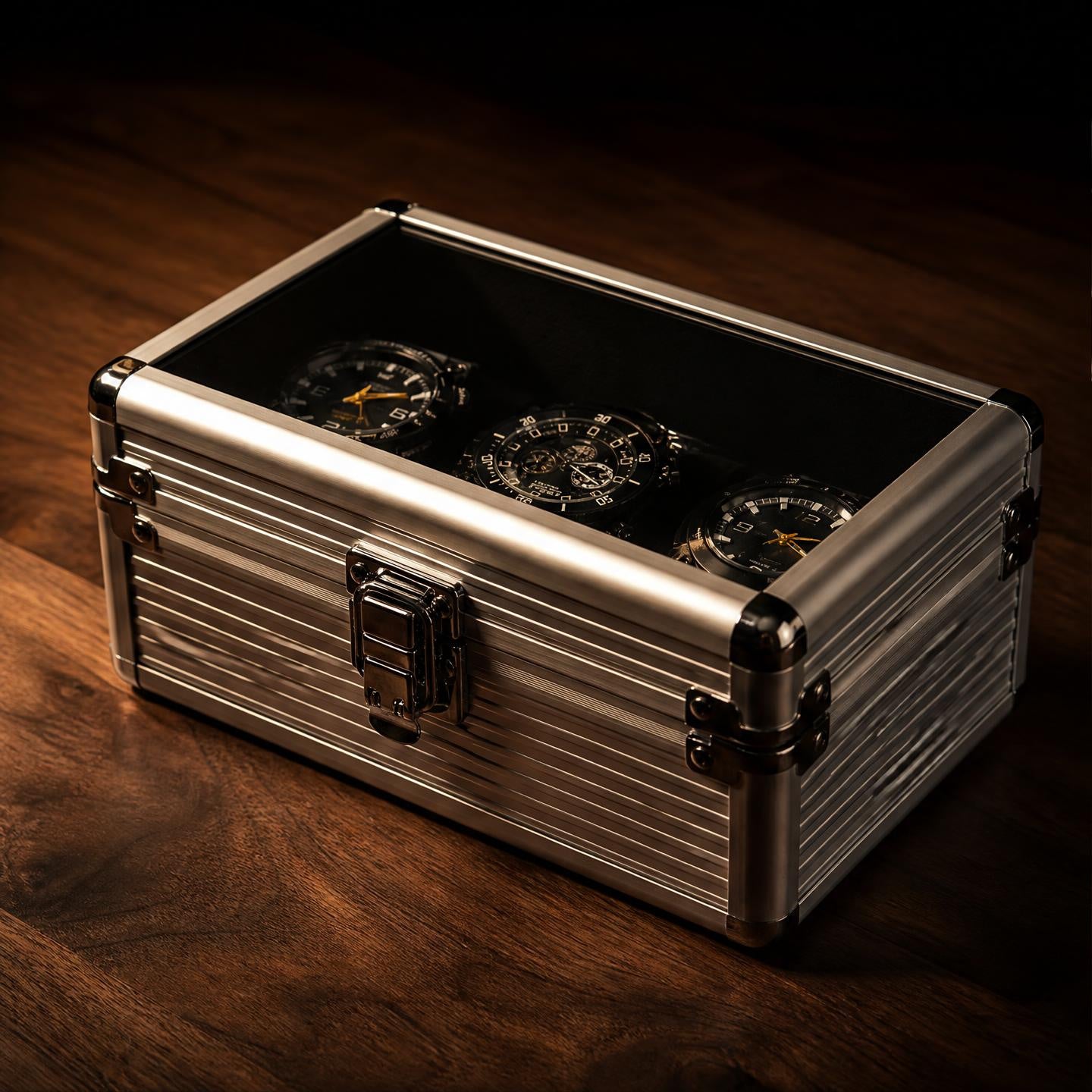 Boîte à montre aluminium valise 3 montres - Le Sextant III - Maison Delcombe - vue 1 Image