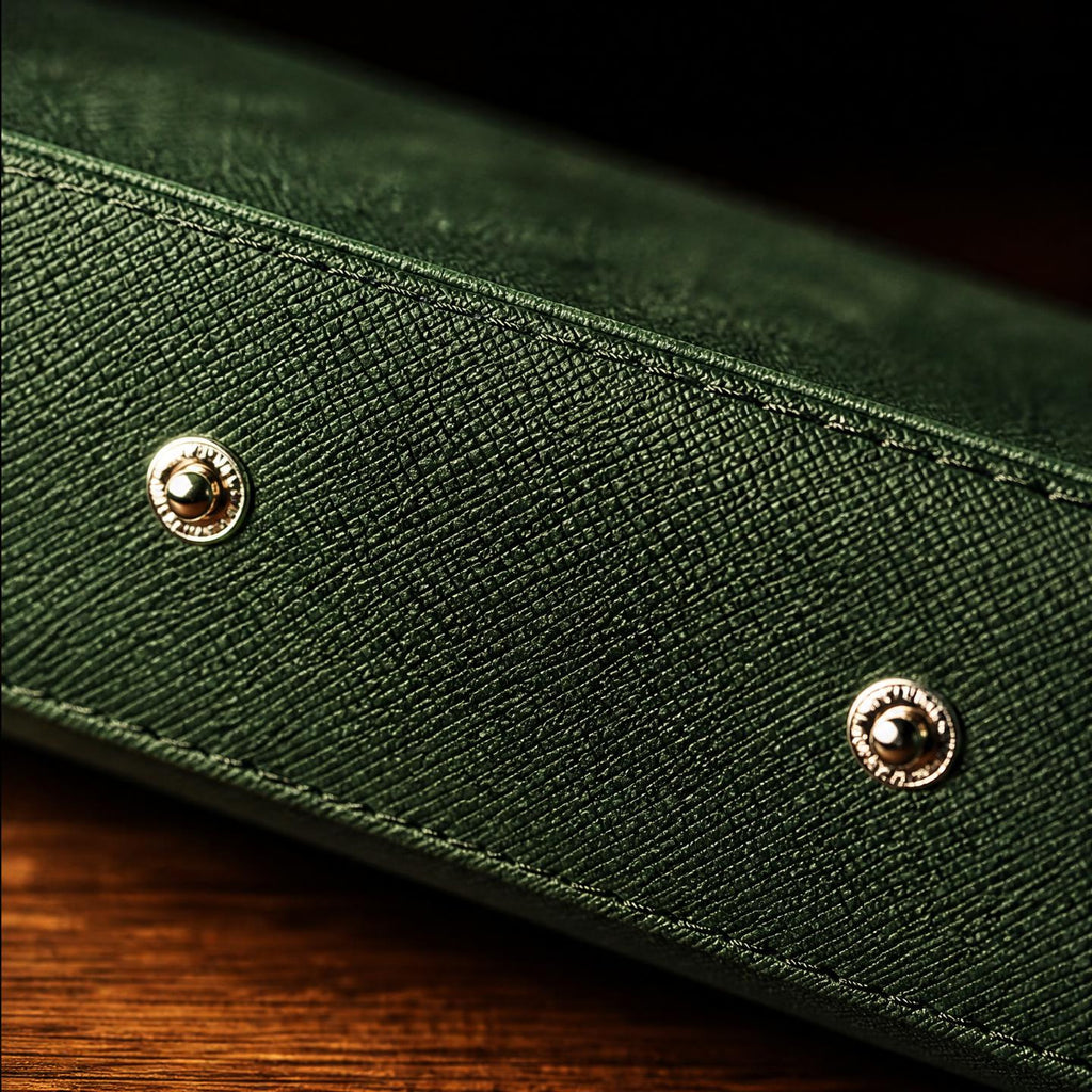 Étui de voyage cuir vert 3 montres - Forêt Impériale III - Maison Delcombe - vue 3