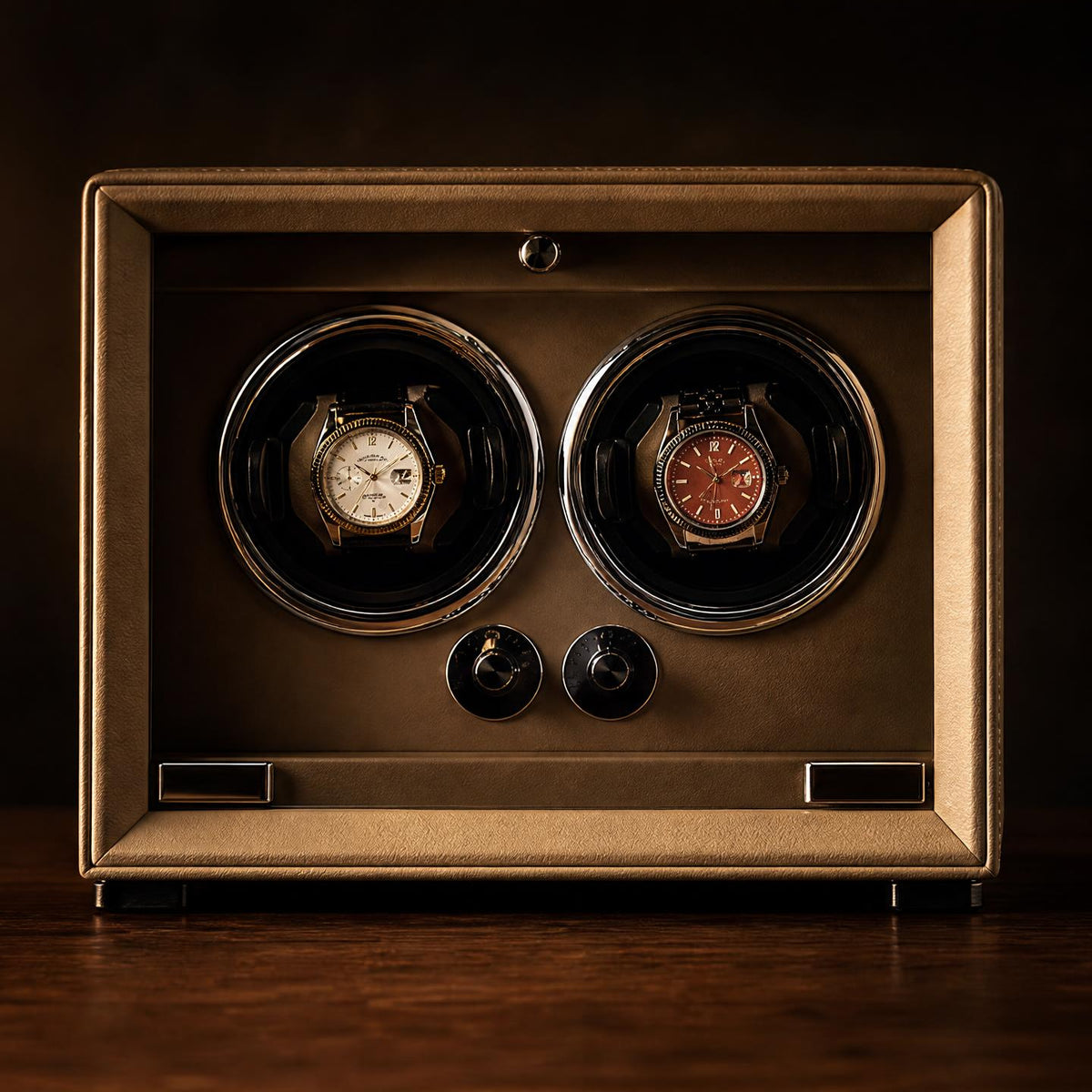 Remontoir bois cuir beige 2 montres - Le Régent II - Maison Delcombe - vue 3