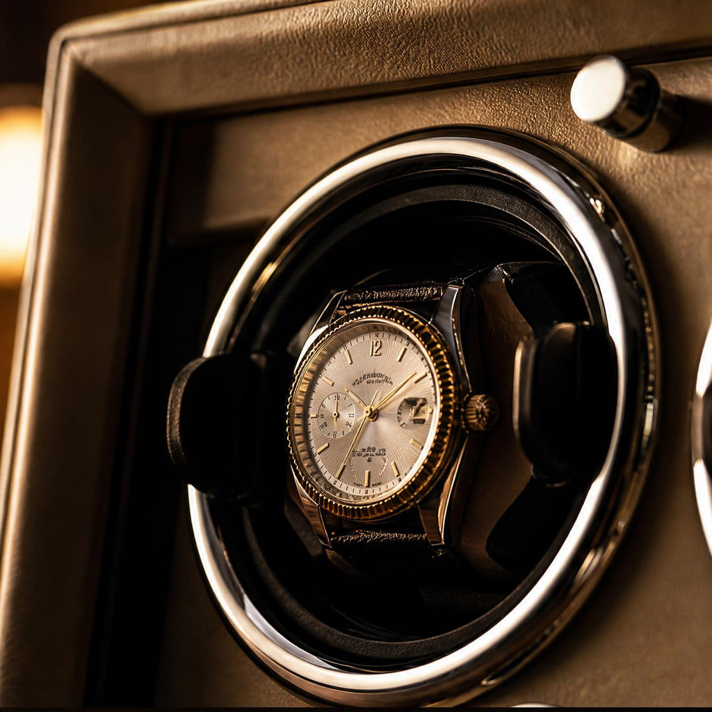 Remontoir bois cuir beige 2 montres - Le Régent II - Maison Delcombe - vue 2