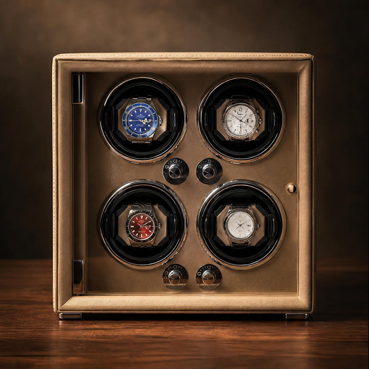 Remontoir bois cuir beige 4 montres - Le Régent IV - Maison Delcombe - vue 3