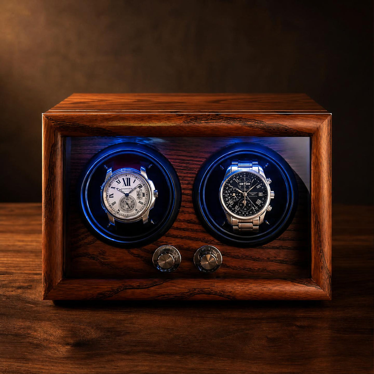 Remontoir bois noir façon cuir 2 montres LED - Le Vice-Amiral II - Maison Delcombe - vue 4