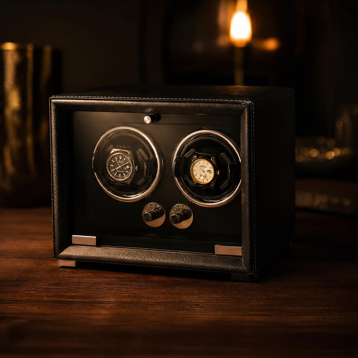 Remontoir bois cuir noir 2 montres - Le Régent II - Maison Delcombe - vue 4