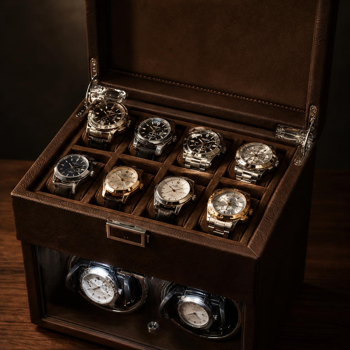 Remontoir automatique 2 montres cuir cognac grainé - L'Héritier Cognac II - Maison Delcombe - vue 3