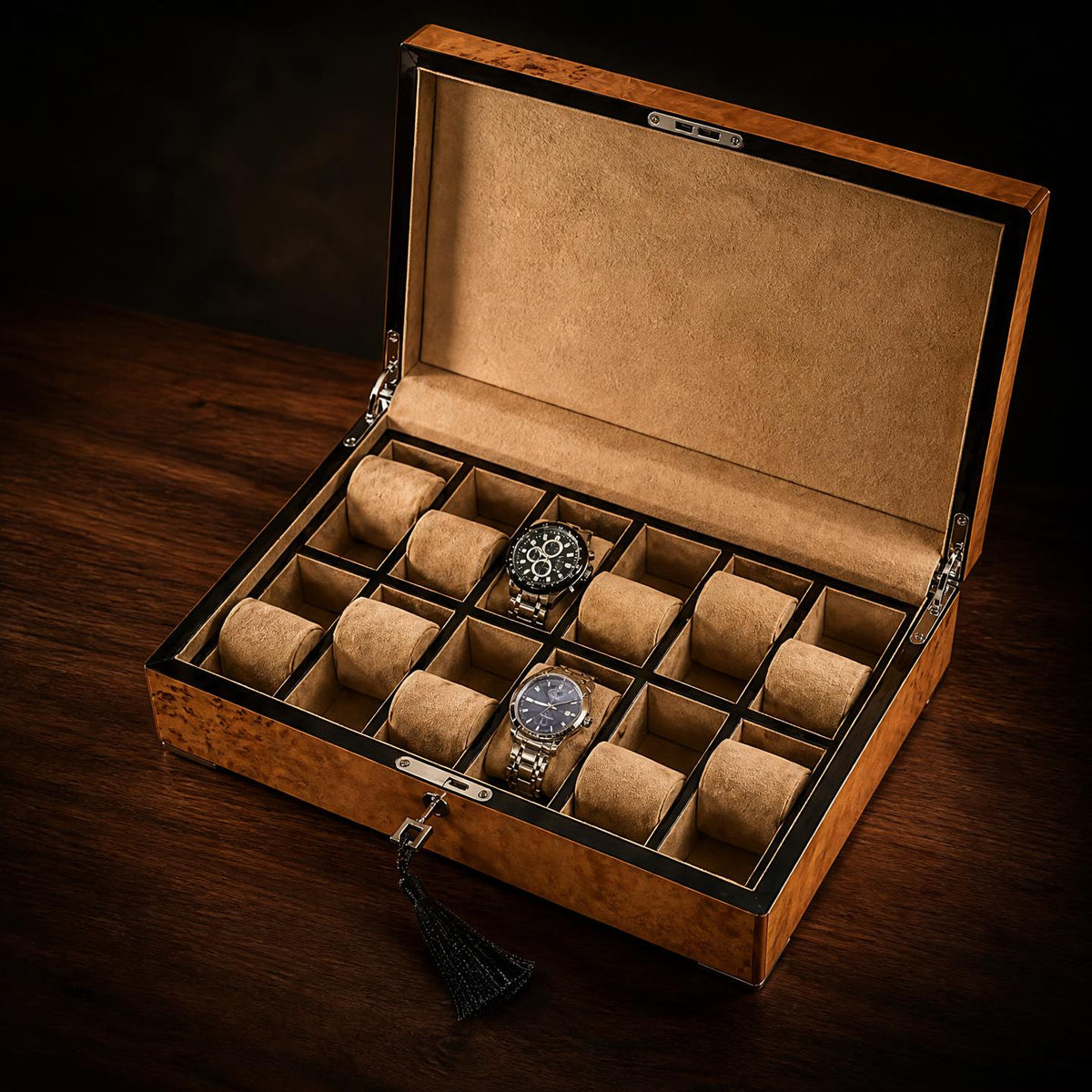 Boîte à montre bois panneau Christophe Colomb 12 montres - Maison Delcombe - vue 3