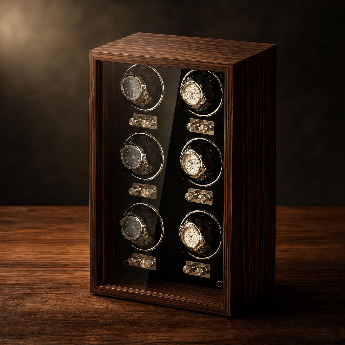 Remontoir bois marron 6 montres LED - L'Amiral VI - Maison Delcombe - vue 1 Image