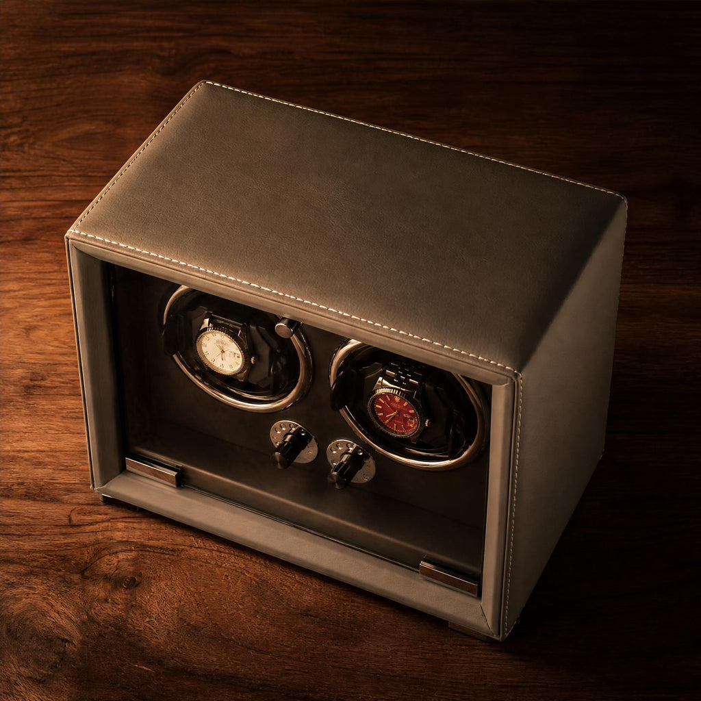 Remontoir bois cuir gris 2 montres - Le Régent II - Maison Delcombe - vue 3