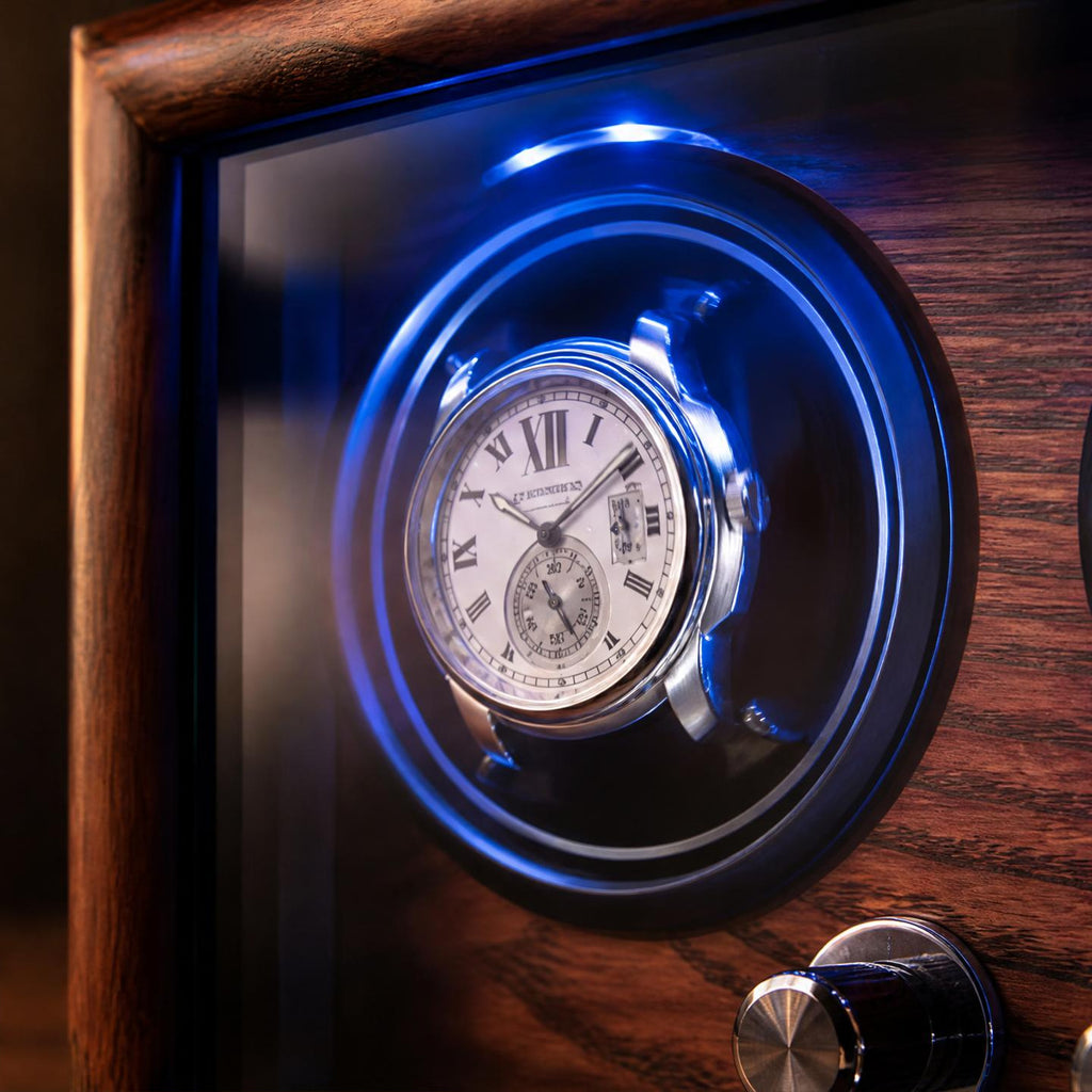 Remontoir bois noir façon cuir 2 montres LED - Le Vice-Amiral II - Maison Delcombe - vue 2