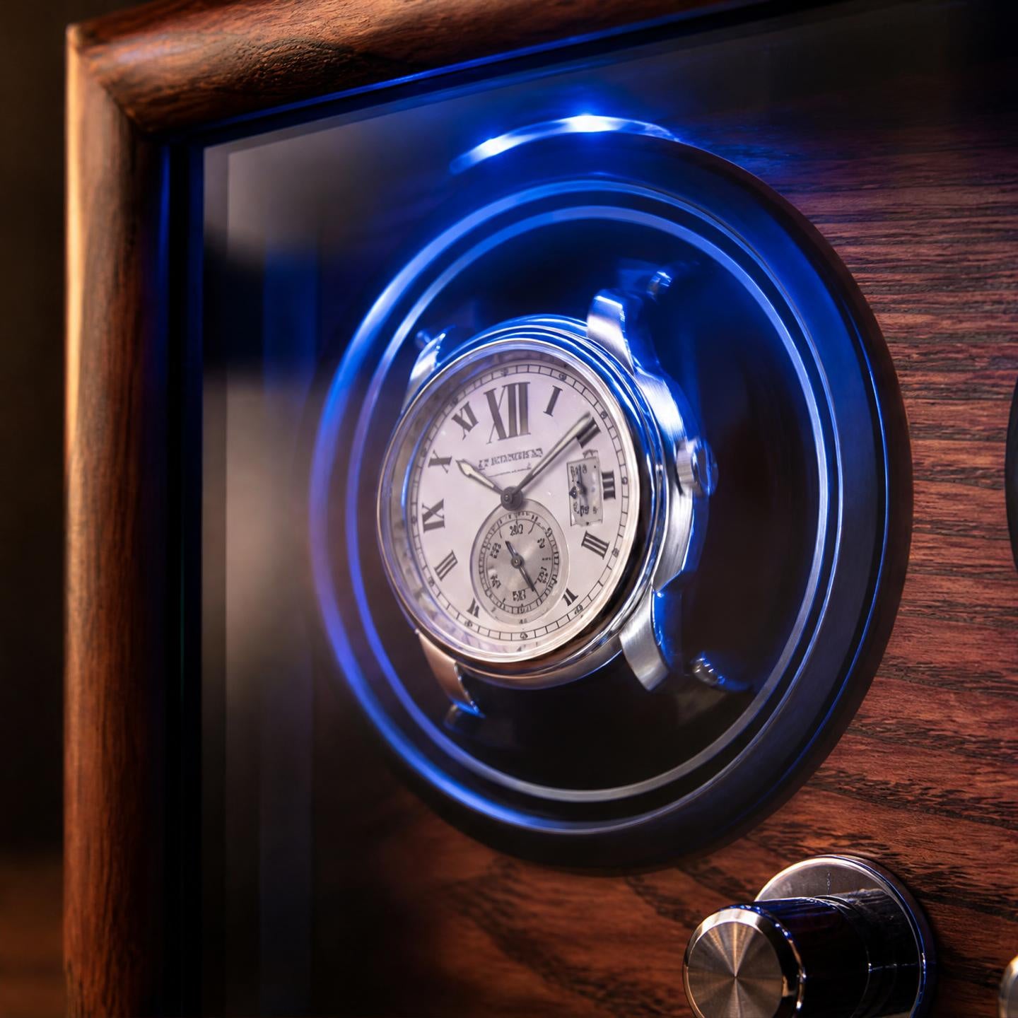 Remontoir bois noir façon cuir 2 montres LED - Le Vice-Amiral II - Maison Delcombe - vue 2 Image