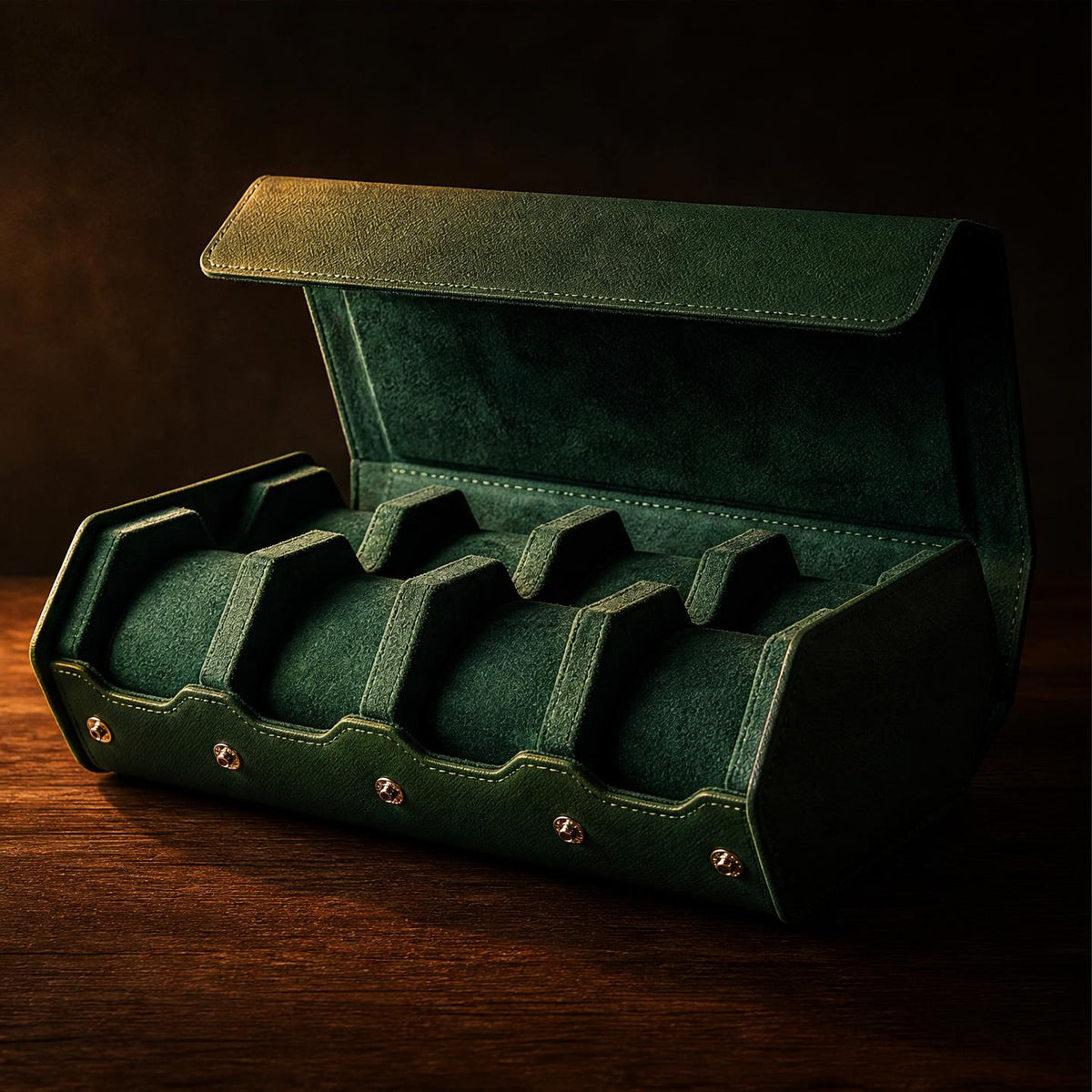 Étui de voyage cuir vert 8 montres - Forêt Impériale VIII - Maison Delcombe - vue 1