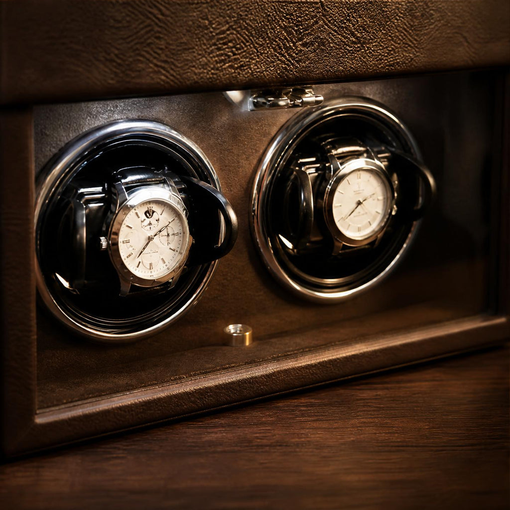 Remontoir automatique 2 montres cuir cognac grainé - L'Héritier Cognac II - Maison Delcombe - vue 2