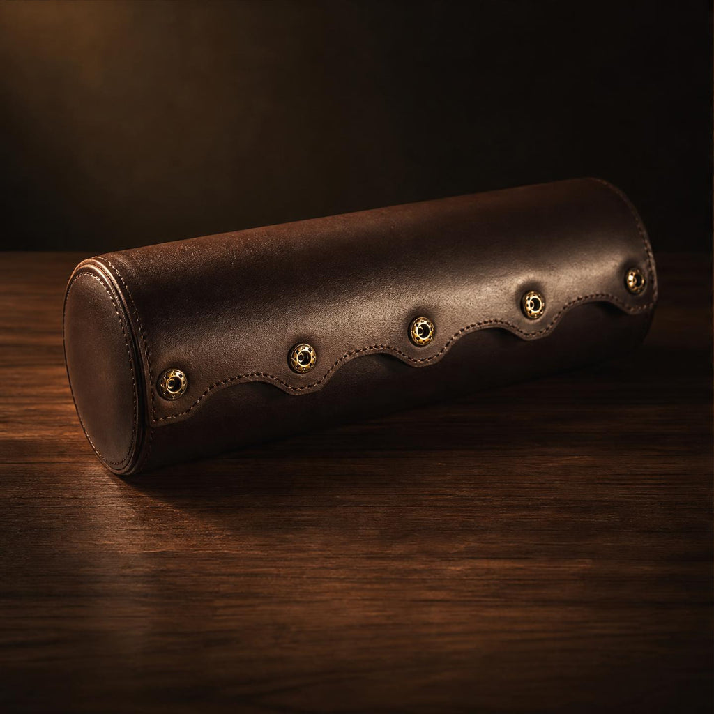 Étui de voyage cuir cognac 4 montres - Le Voyageur Intemporel IV - Maison Delcombe - vue 4