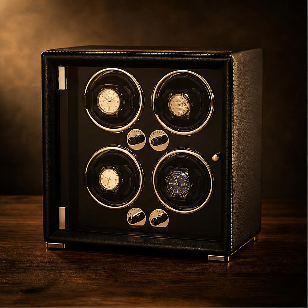 Remontoir bois cuir noir 4 montres - Le Régent IV - Maison Delcombe - vue 4