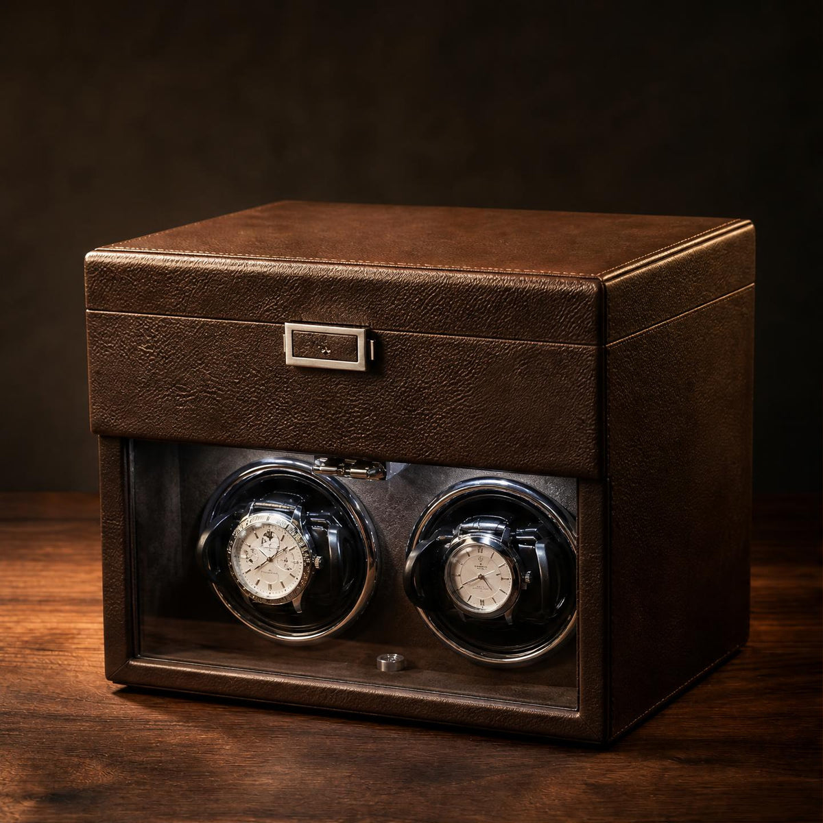 Remontoir automatique 2 montres cuir cognac grainé - L'Héritier Cognac II - Maison Delcombe - vue 4