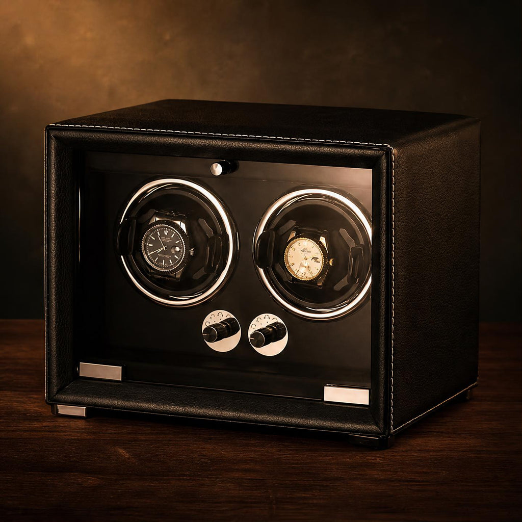 Remontoir bois cuir noir 2 montres - Le Régent II - Maison Delcombe - vue 1